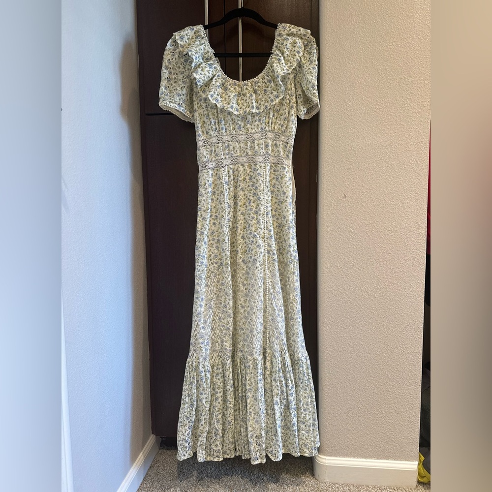 LoveShackFancy Blue & Green Ditsy Floral Midi Dress